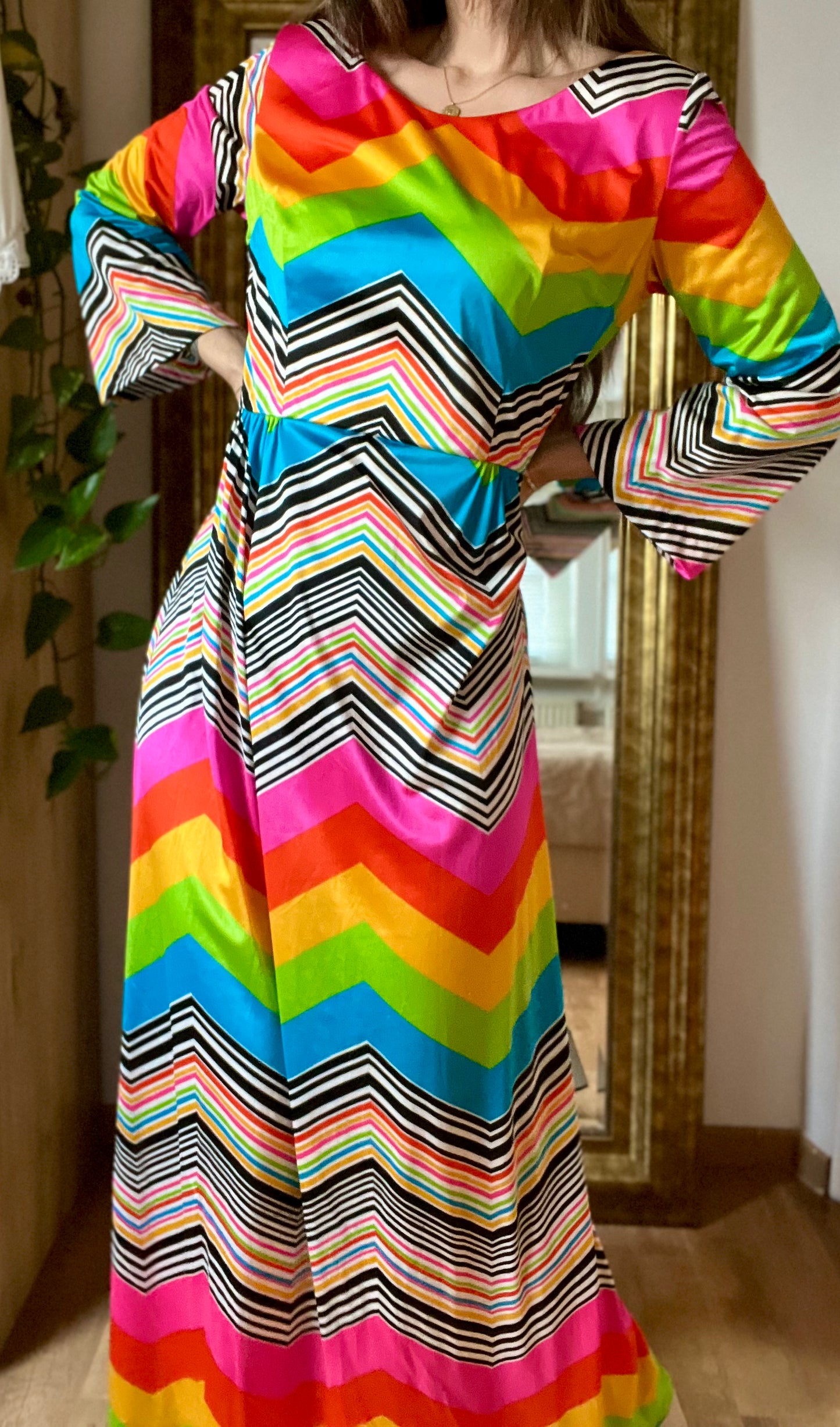 Seventies chevron rainbow dress