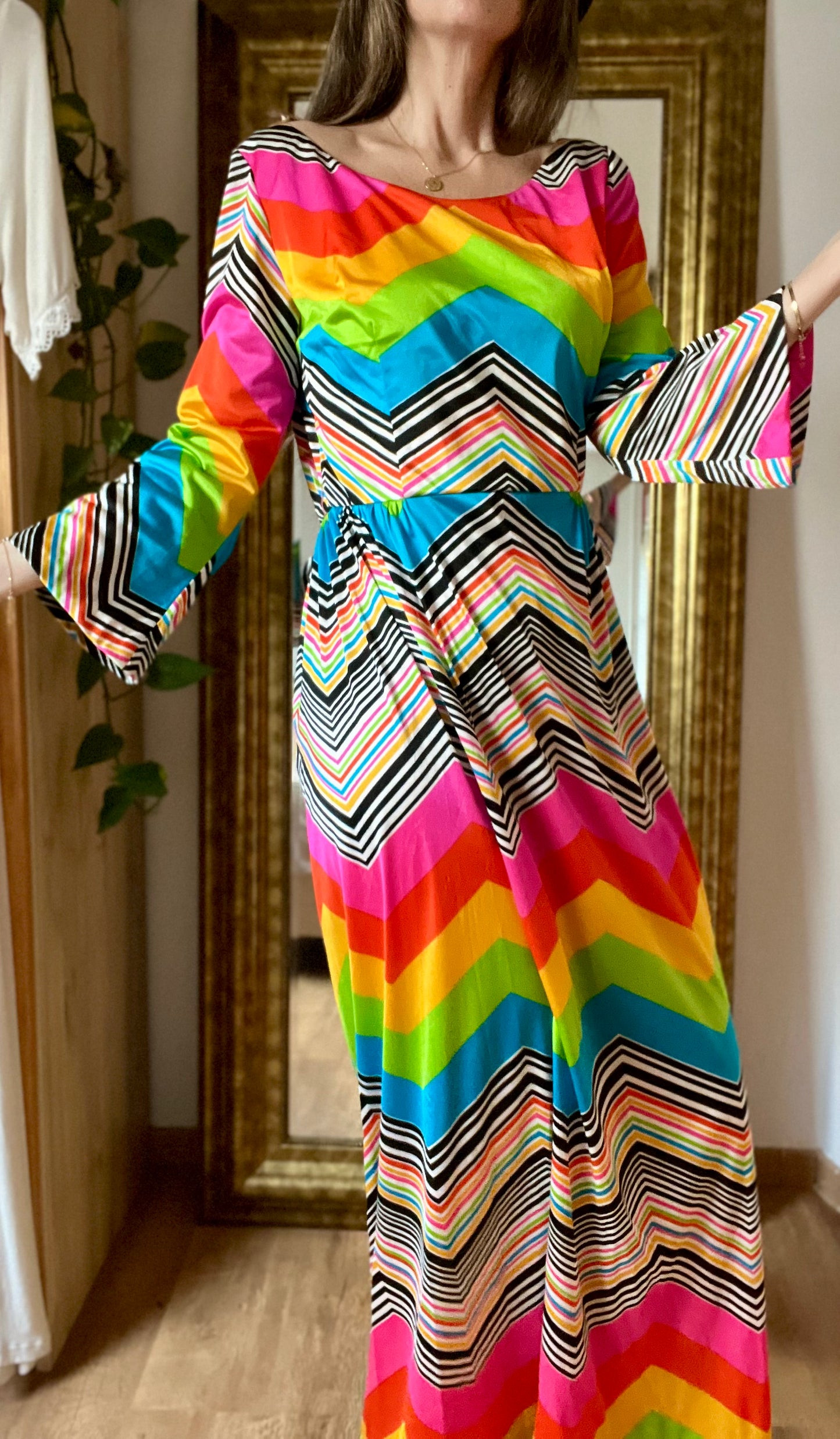 Seventies chevron rainbow dress