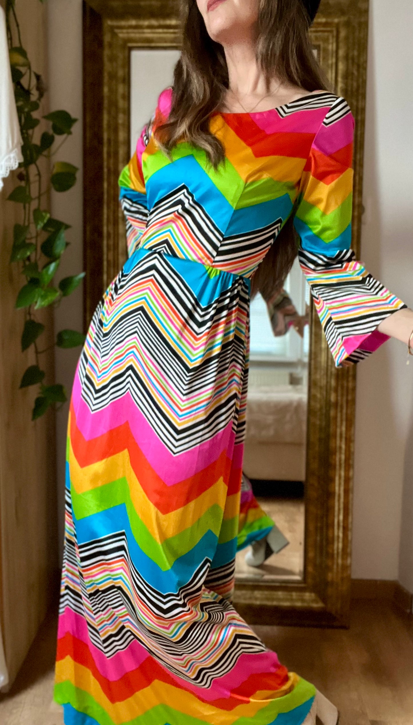 Seventies chevron rainbow dress