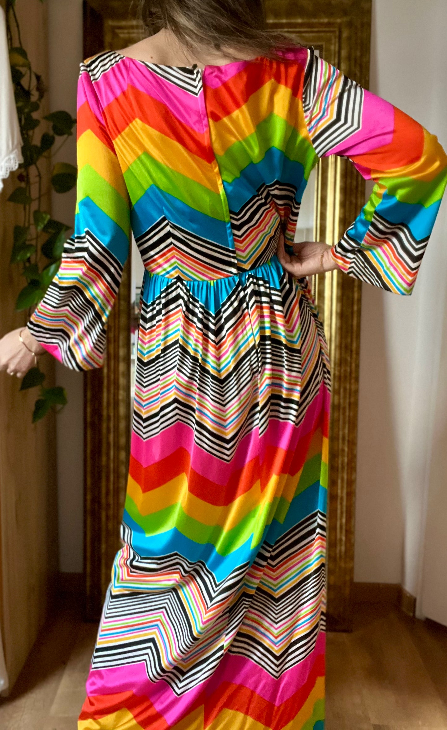 Seventies chevron rainbow dress